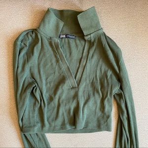 Zara Ribbed Green Cropped Long Sleeve